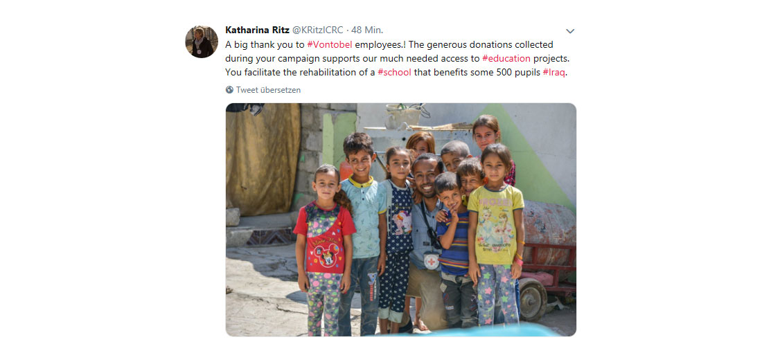 Tweet von Katharina Ritz, IKRK-Delegationschefin im Irak